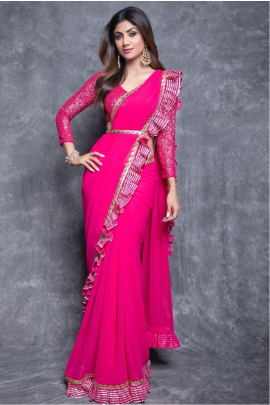 Peacock pink frill sari