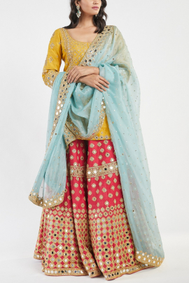 Muticoloured embellished sharara set