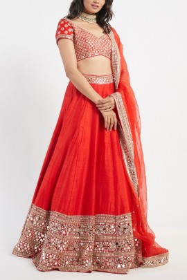 Red embellished lehenga set