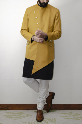 Mustard asymmetric achkan