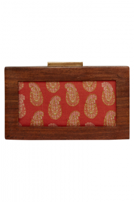 Sunset orange block printed clutch