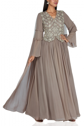 Grey jacket anarkali