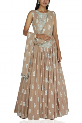 Nude printed anarkali set