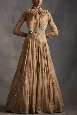 Beige printed anarkali gown