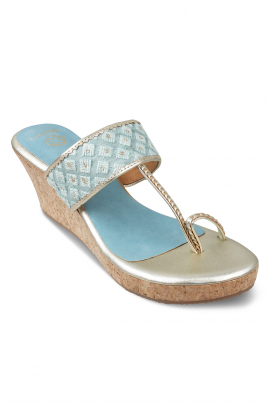 Blue embellished kolhapuri wedges