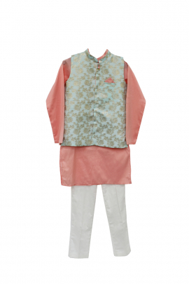 Blue chanderi jacket and kurta set