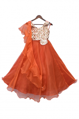 Orange organza lehenga set