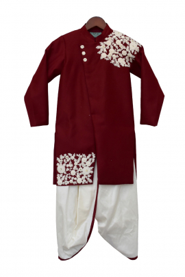 Maroon embroidered ajkan with dhoti