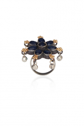 Antique indigo floral ring