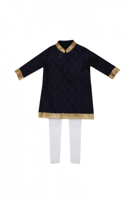 Black embroidered collar sherwani with churidar