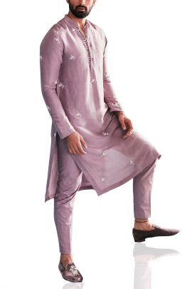 Lilac silk kurta set