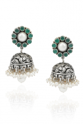 Silver chitai crafted jhumkas