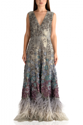 Grey floral embroidered gown