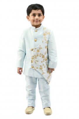 Powder blue jaal embroidered sherwani set