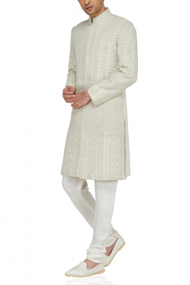 White silk sherwani ensemble