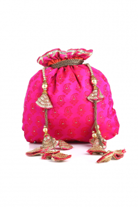 Pink brocade potli bag