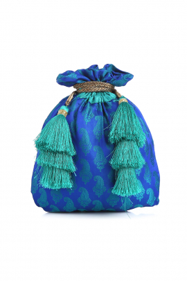 Blue brocade potli bag