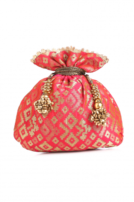 Pink brocade potli bag