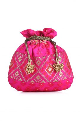 Pink brocade potli bag