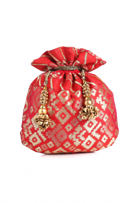 Red and pink brocade potli bag