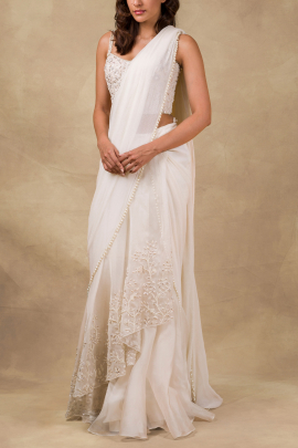 Ivory draped sari set