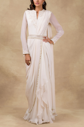 Ivory embellished sari gown