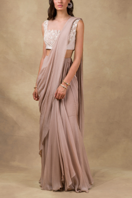 Champagne draped sari set