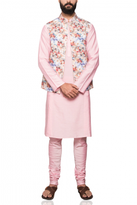 Pink kurta, churidar and bandi set