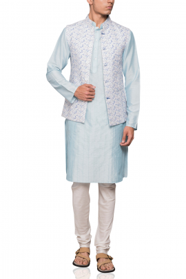 Blue kurta, churidar and bandi set