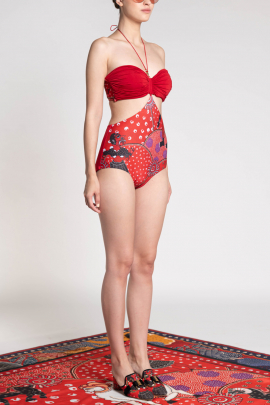 Red Iconorosh printed maillot