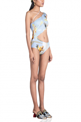 Aqua hututi printed cut out maillot