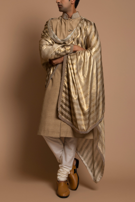 Beige and gold sherwani