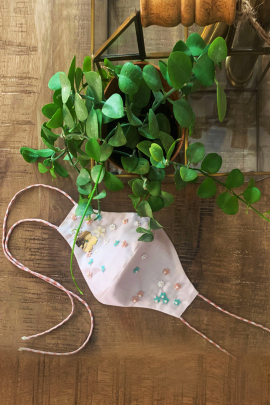 Baby pink floral embroidered face mask