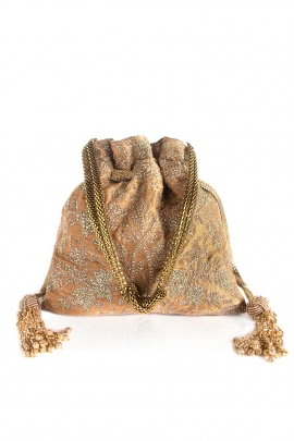 Beige embroidered potli bag