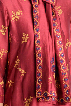 Burgundy embroidered scarf