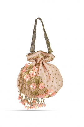 Peach pink embellished potli bag