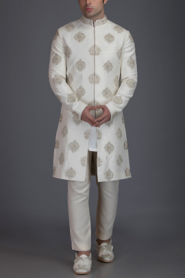 Ivory embroidered sherwani set